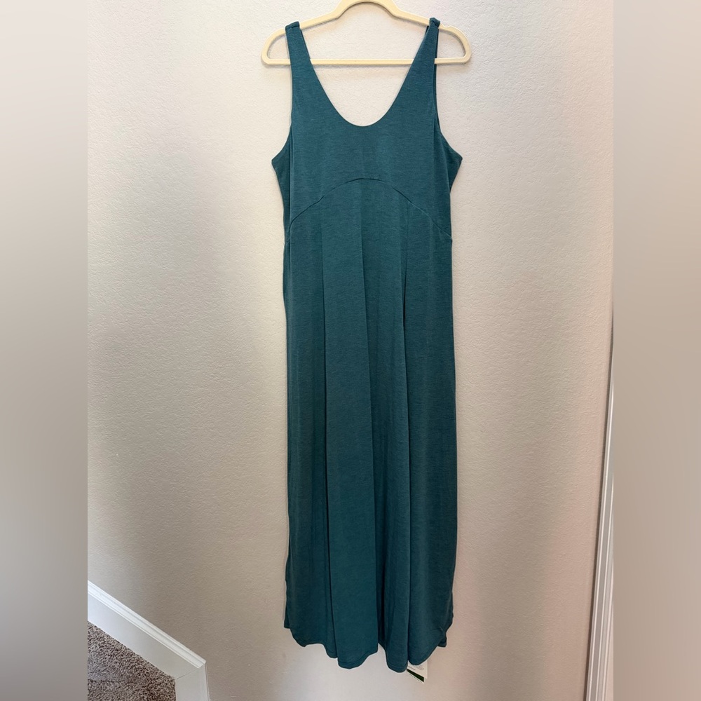 Halara U Neck Flowy Maxi Casual Tank Dress Size L NWT Stone Green Floral Yarn - Picture 4 of 11
